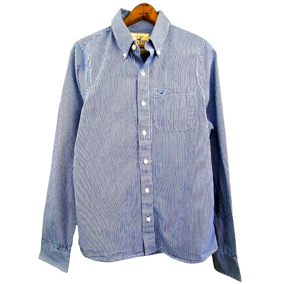 Hollister Blue Checkered Plaid Button Down Shirt Long Sleeve Checks Men’s M COPY - Picture 5 of 15